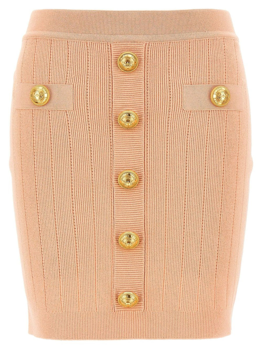 Balmain Knitted Mini Skirt Powder Pink For Women Luxurious Day To Night Versatility