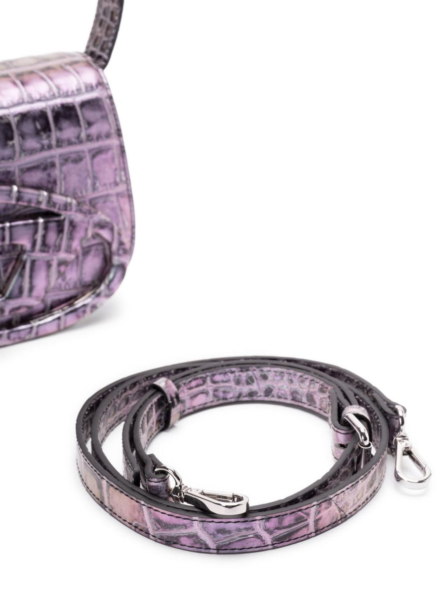 Diesel 1DR Tote Bag For Women Compact Grey Crocodile Embossed PU With Detachable Strap For Everyday Use