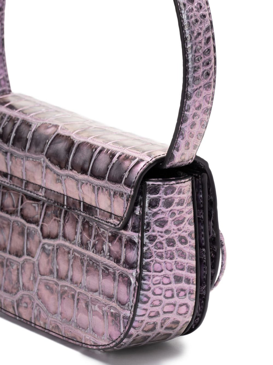 Diesel 1DR Tote Bag For Women Compact Grey Crocodile Embossed PU With Detachable Strap For Everyday Use