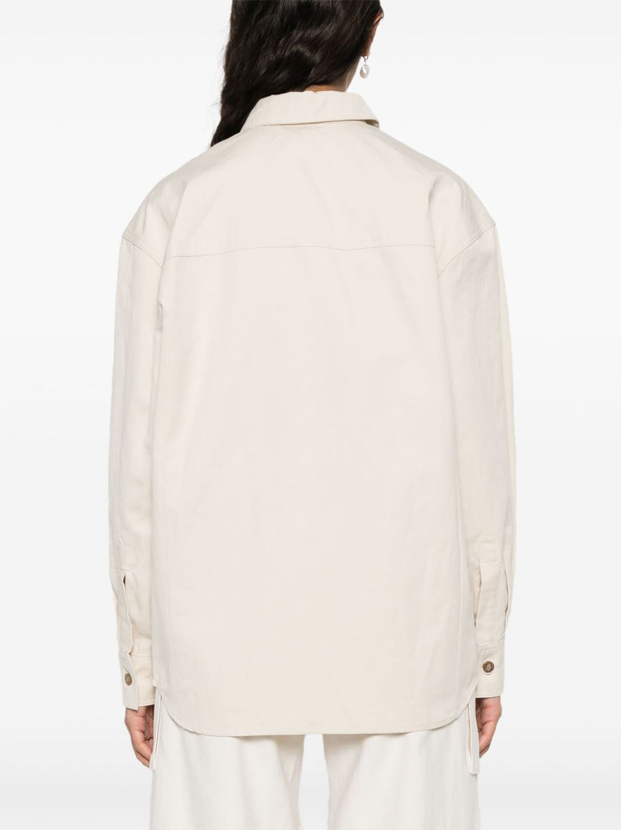 Iro Nolan Shirt For Women Beige Cotton Linen Blend With Concealed Front Button And Patch Pockets Timeless Luxury