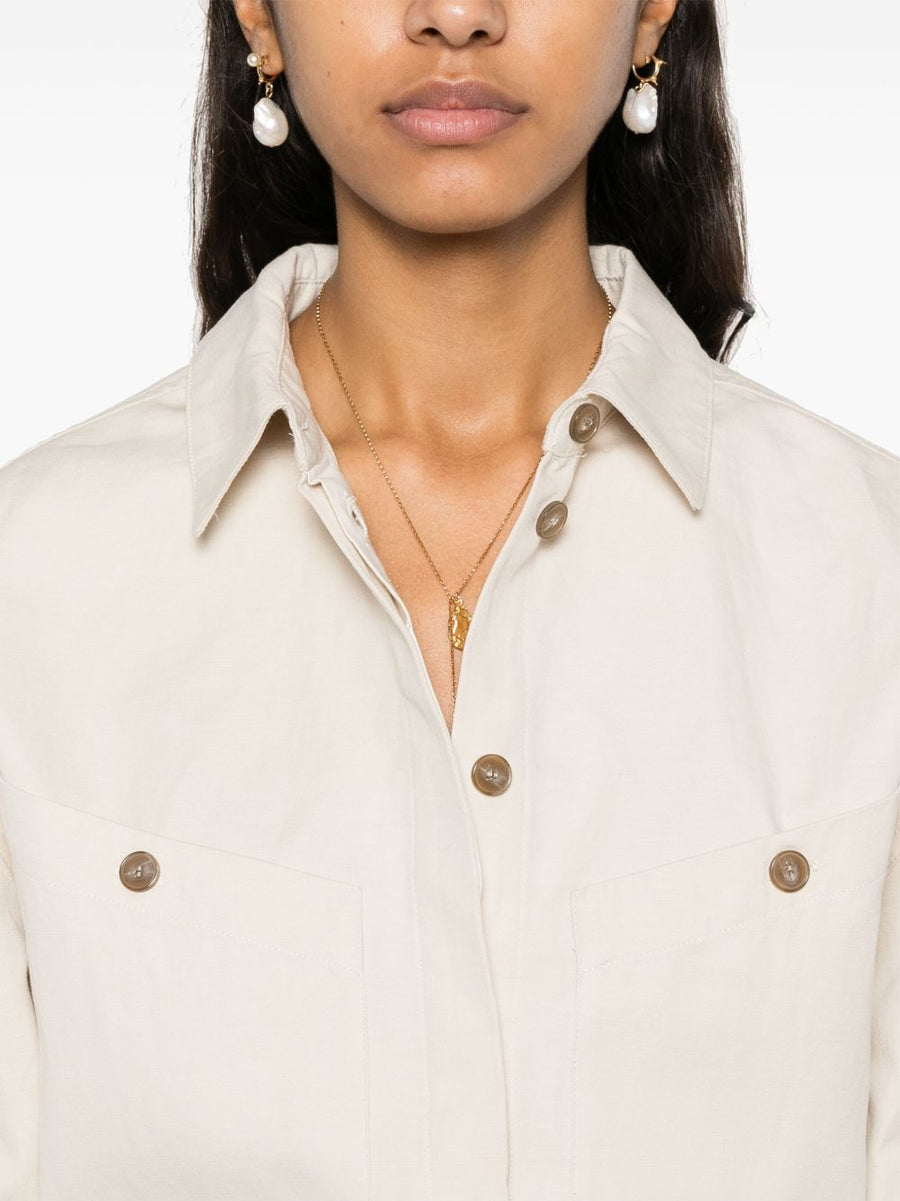 Iro Nolan Shirt For Women Beige Cotton Linen Blend With Concealed Front Button And Patch Pockets Timeless Luxury