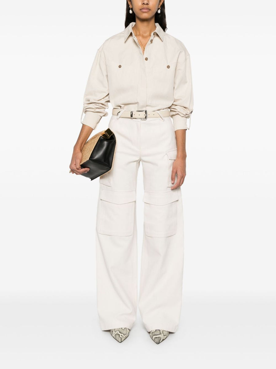Iro Nolan Shirt For Women Beige Cotton Linen Blend With Concealed Front Button And Patch Pockets Timeless Luxury