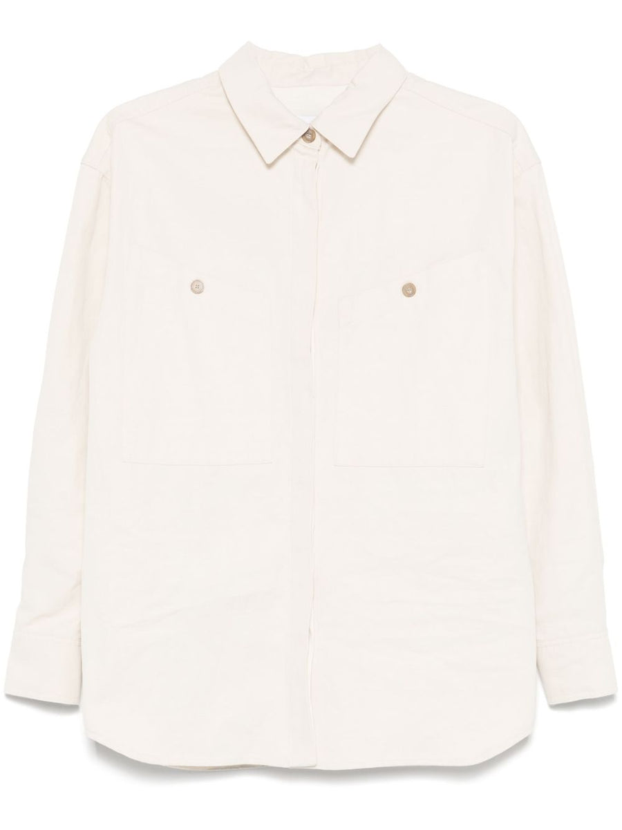 Iro Nolan Shirt For Women Beige Cotton Linen Blend With Concealed Front Button And Patch Pockets Timeless Luxury
