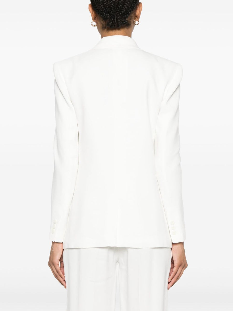 Elisabetta Franchi Ivory Linen-Blend Double-Breasted Blazer For Women Breathable Timeless Workwear