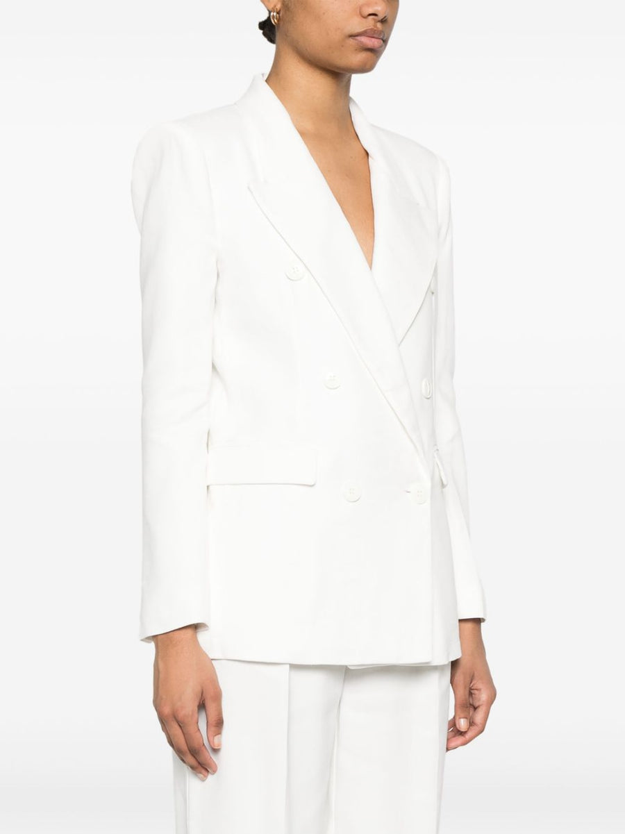 Elisabetta Franchi Ivory Linen-Blend Double-Breasted Blazer For Women Breathable Timeless Workwear