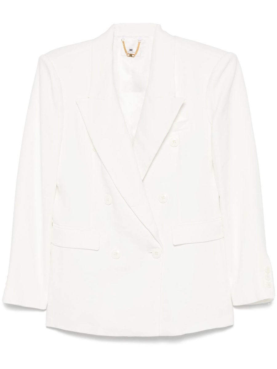Elisabetta Franchi Ivory Linen-Blend Double-Breasted Blazer For Women Breathable Timeless Workwear