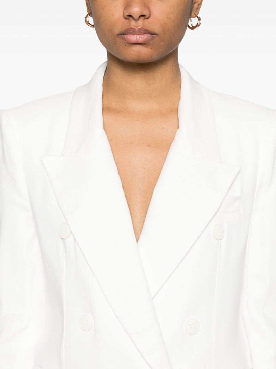 Elisabetta Franchi Ivory Linen-Blend Double-Breasted Blazer For Women Breathable Timeless Workwear
