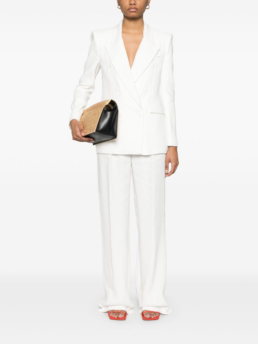 Elisabetta Franchi Ivory Linen-Blend Double-Breasted Blazer For Women Breathable Timeless Workwear