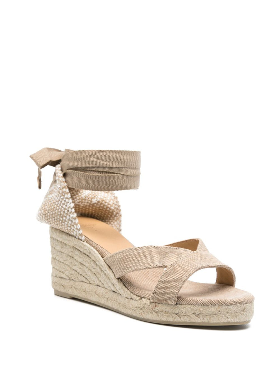 Castañer Bailey Canvas Espadrilles for Women with Braided Raffia Wedge and Taupe Strap