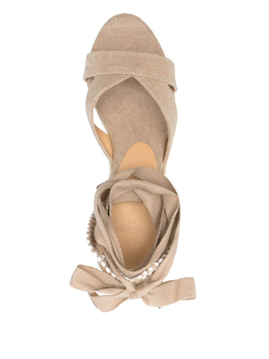 Castañer Bailey Canvas Espadrilles for Women with Braided Raffia Wedge and Taupe Strap