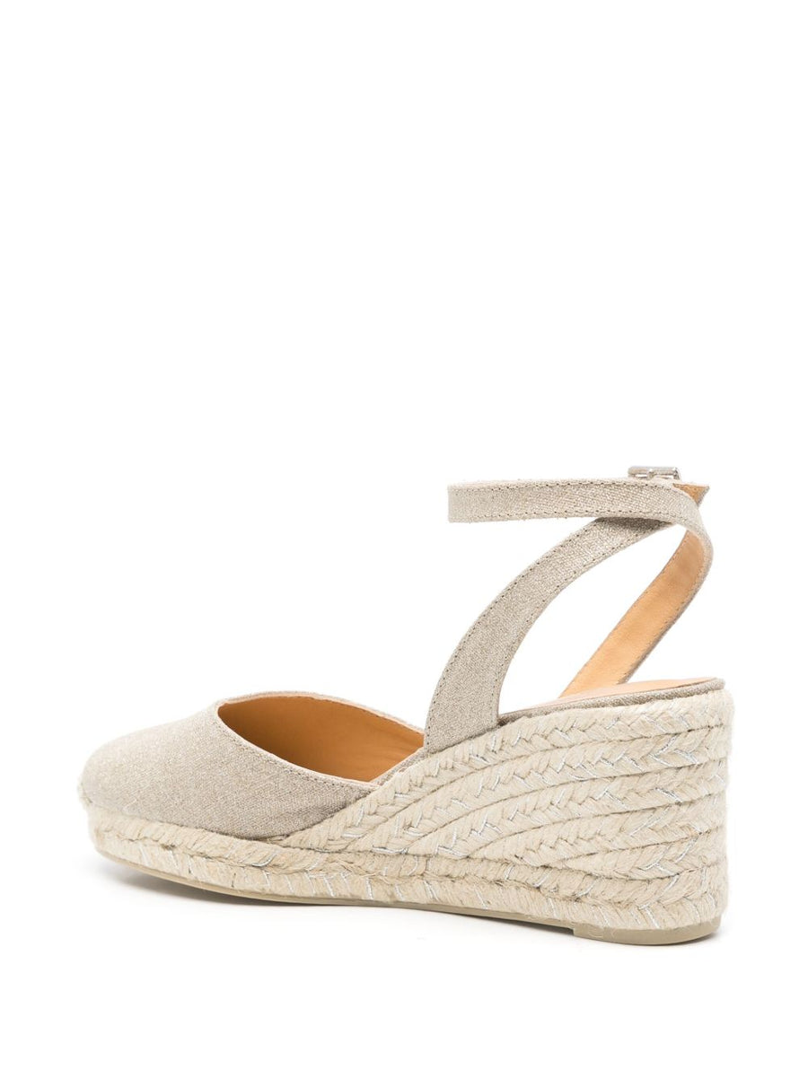 Castañer Cybil Wedge Espadrilles Luxurious Glitter Detailing Buckle Strap Raffia Sole For Women Beige Linen