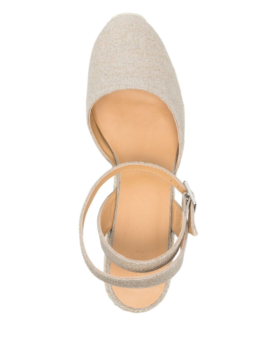 Castañer Cybil Wedge Espadrilles Luxurious Glitter Detailing Buckle Strap Raffia Sole For Women Beige Linen