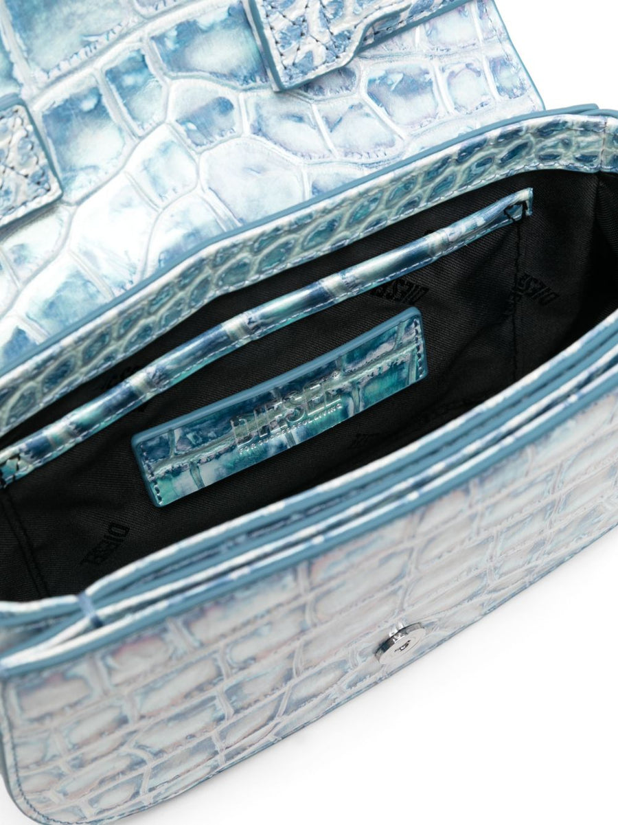 Diesel 1DR Shoulder Bag For Women Sky Blue Foldover Magnetic Closure Compact Versatile Day To Night Detachable Strap