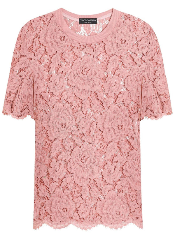 Dolce and Gabbana Corded Lace Short Sleeve Top Powder Pink for Women Luxury Craftsmanship and Timeless Elegance
