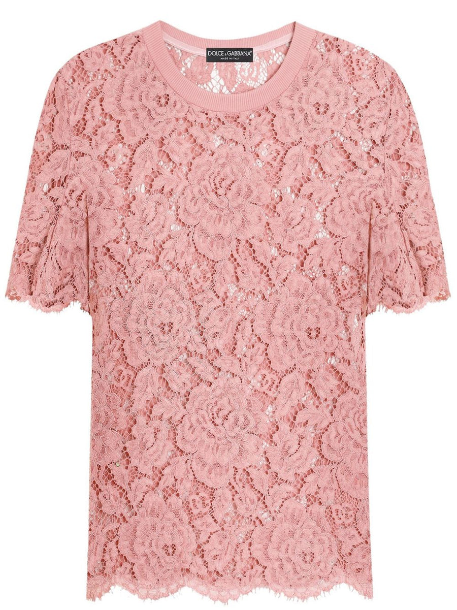 Dolce and Gabbana Corded Lace Short Sleeve Top Powder Pink for Women Luxury Craftsmanship and Timeless Elegance