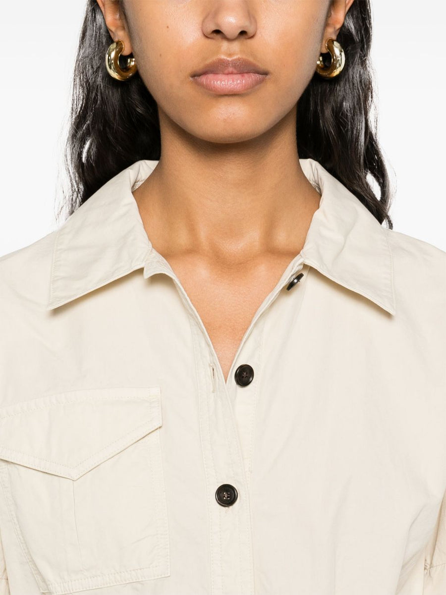 Woolrich Belted Shirt Dress For Women Beige Cotton With Detachable Adjustable Waist Belt And Pockets