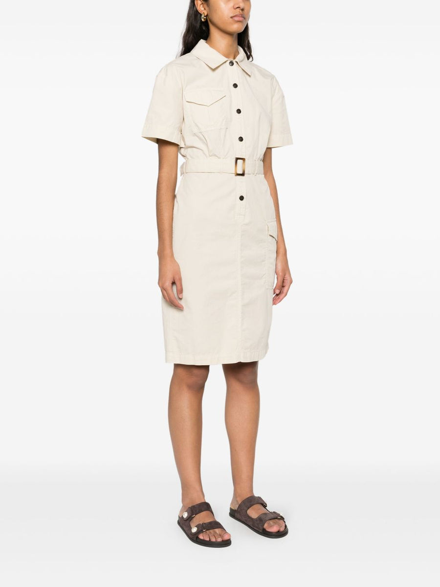 Woolrich Belted Shirt Dress For Women Beige Cotton With Detachable Adjustable Waist Belt And Pockets