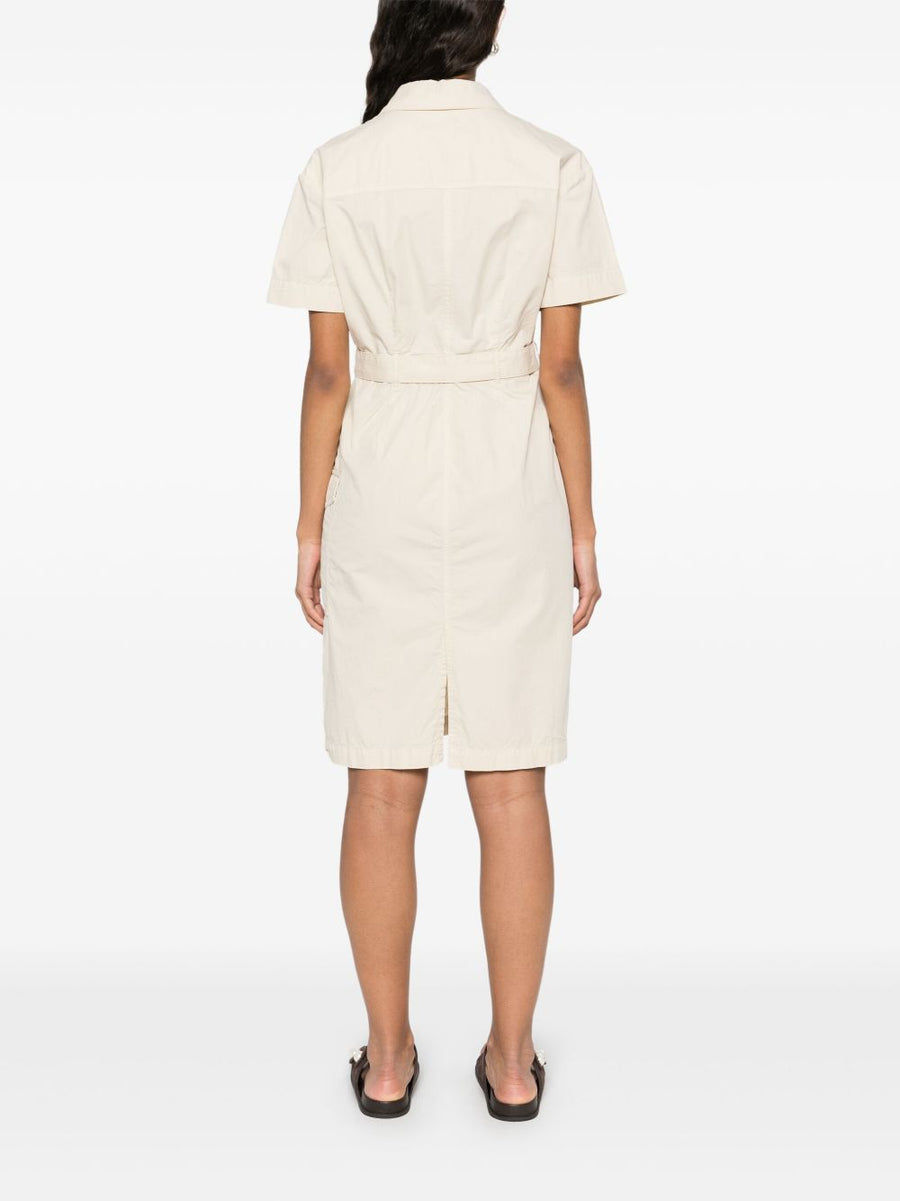 Woolrich Belted Shirt Dress For Women Beige Cotton With Detachable Adjustable Waist Belt And Pockets