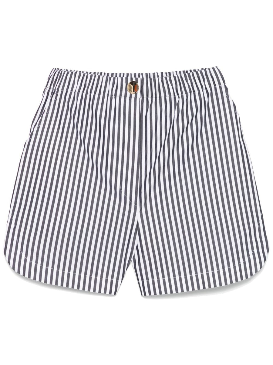 Sportmax Striped Cotton Shorts Black With Elastic Waistband Front Zip For Women Lightweight