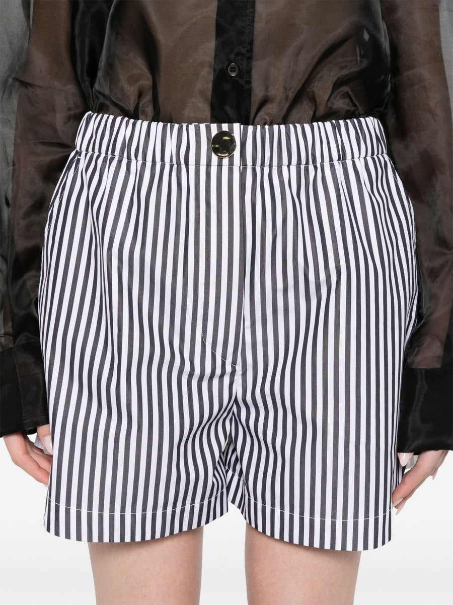 Sportmax Striped Cotton Shorts Black With Elastic Waistband Front Zip For Women Lightweight