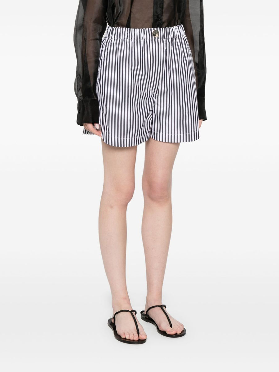 Sportmax Striped Cotton Shorts Black With Elastic Waistband Front Zip For Women Lightweight