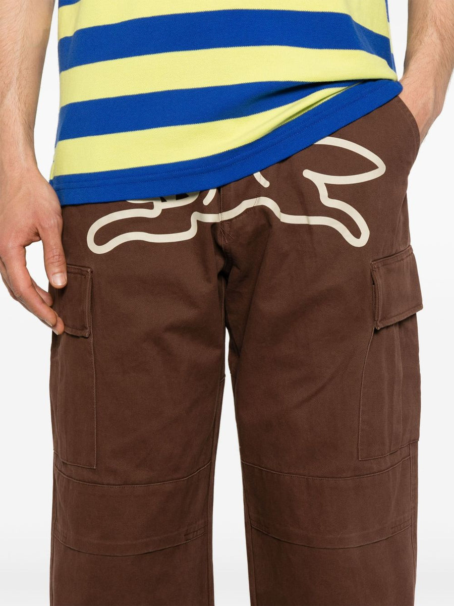 Icecream Running Dog Cargo Trousers For Men Chocolate Brown 100 Percent Cotton Durable Everyday Wear
