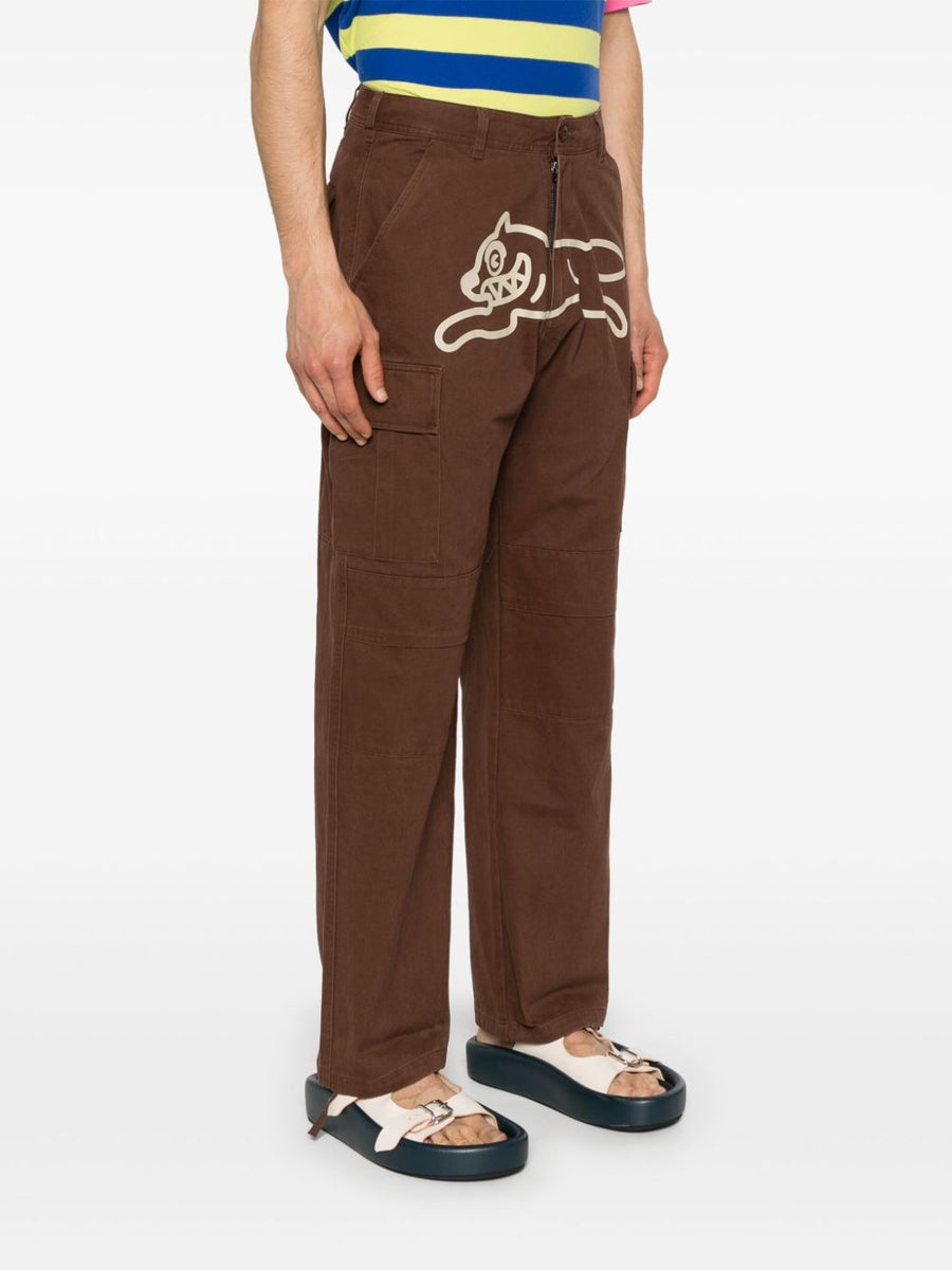 Icecream Running Dog Cargo Trousers For Men Chocolate Brown 100 Percent Cotton Durable Everyday Wear