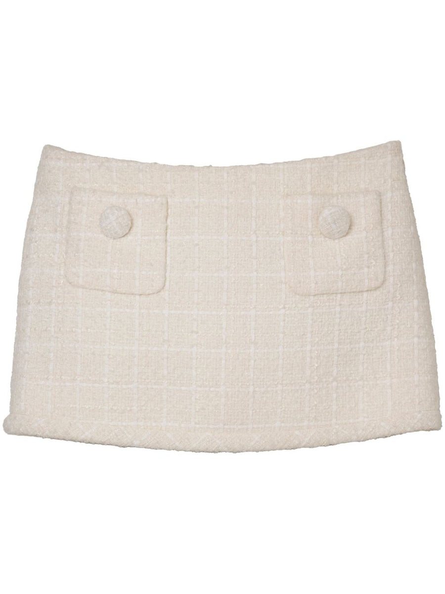 Marc Jacobs Ivory Tweed Mini Skirt for Women With Patch Pockets Side Zip Daywear Ready