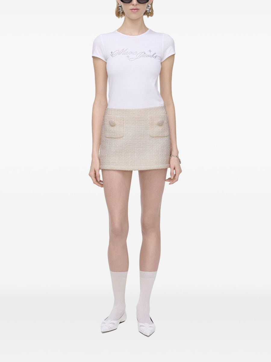 Marc Jacobs Ivory Tweed Mini Skirt for Women With Patch Pockets Side Zip Daywear Ready