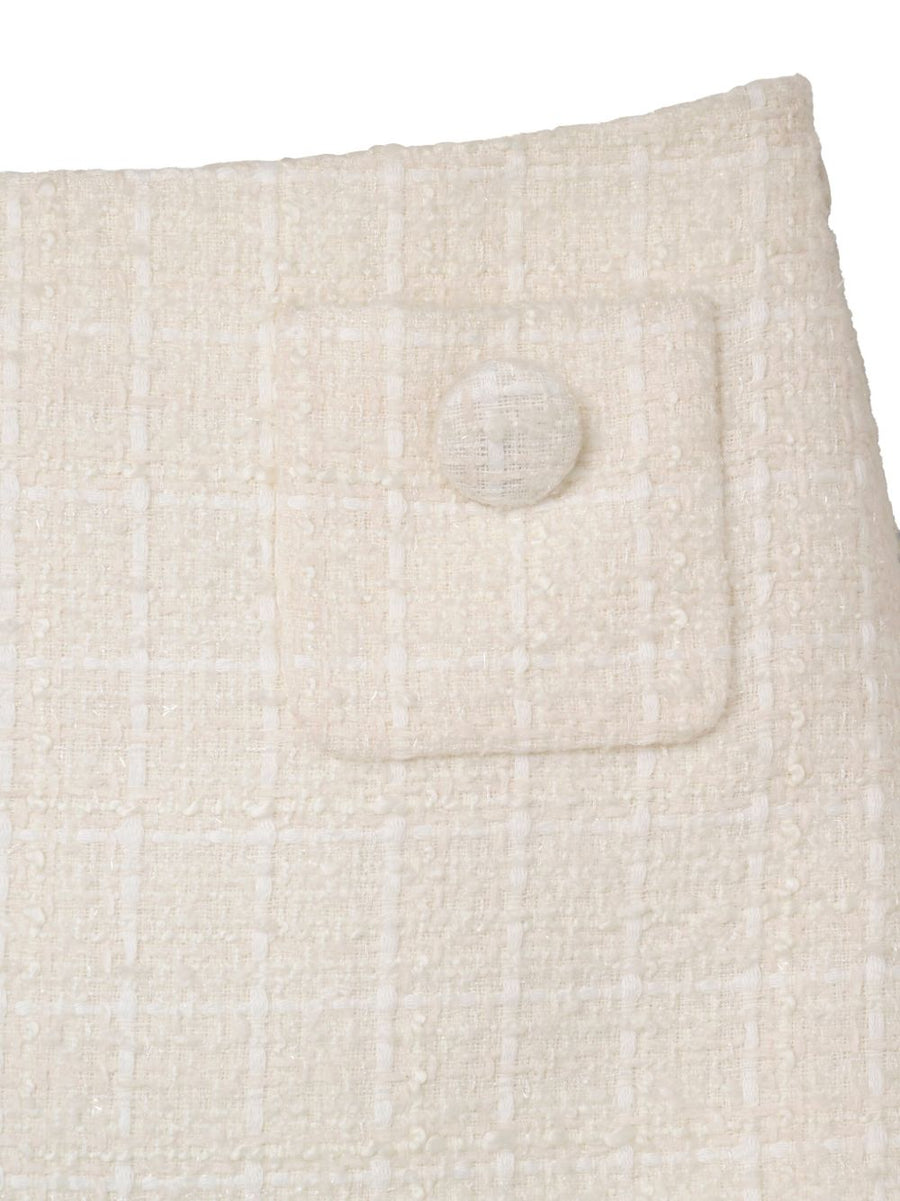 Marc Jacobs Ivory Tweed Mini Skirt for Women With Patch Pockets Side Zip Daywear Ready