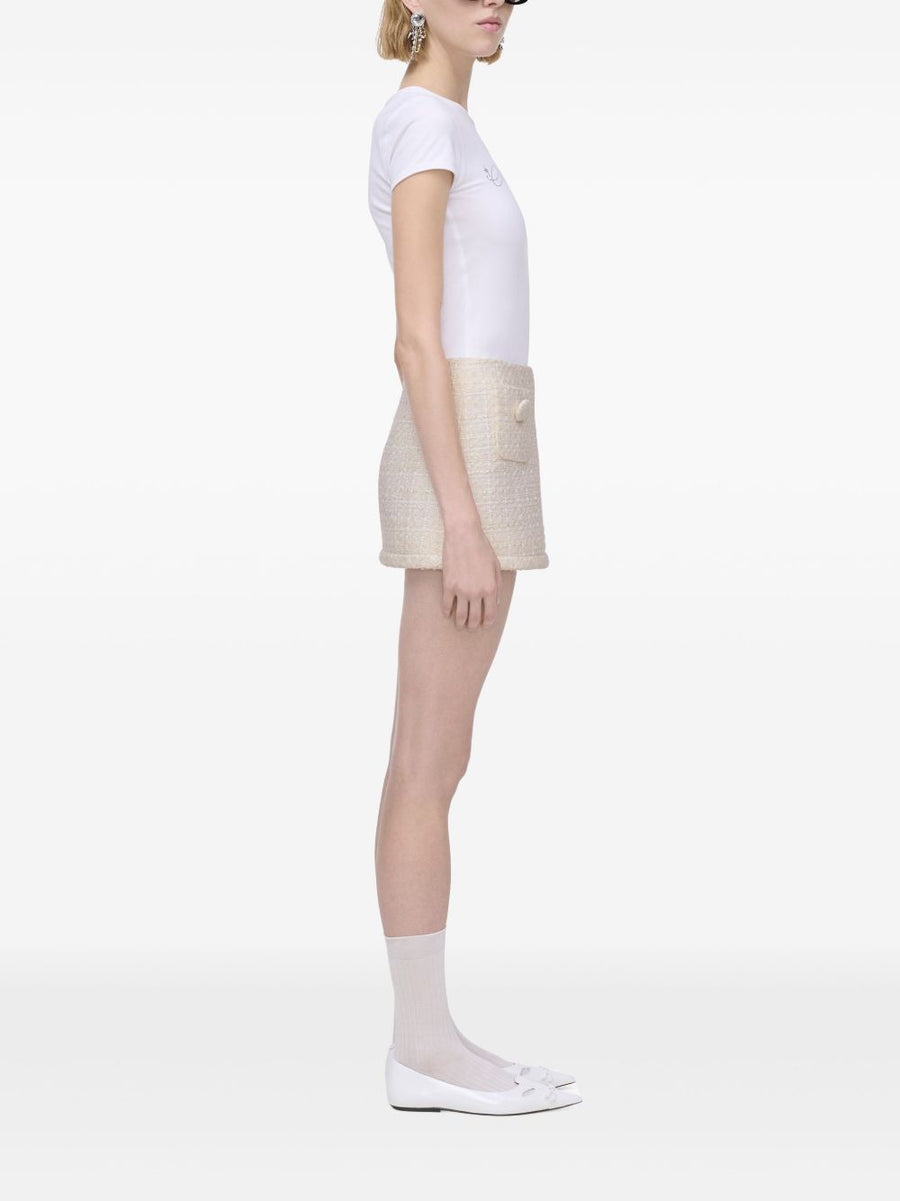 Marc Jacobs Ivory Tweed Mini Skirt for Women With Patch Pockets Side Zip Daywear Ready