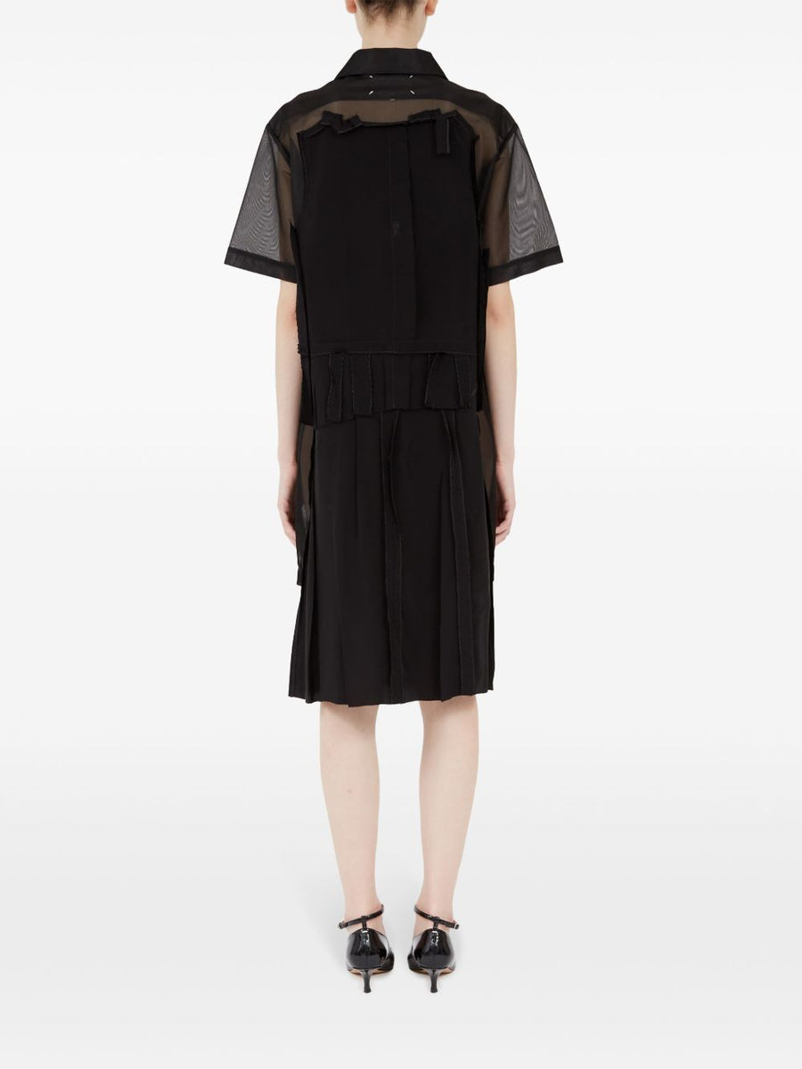 Maison Margiela Midi Dress With Layered Design Black Mesh Sheer Front For Women Officewear