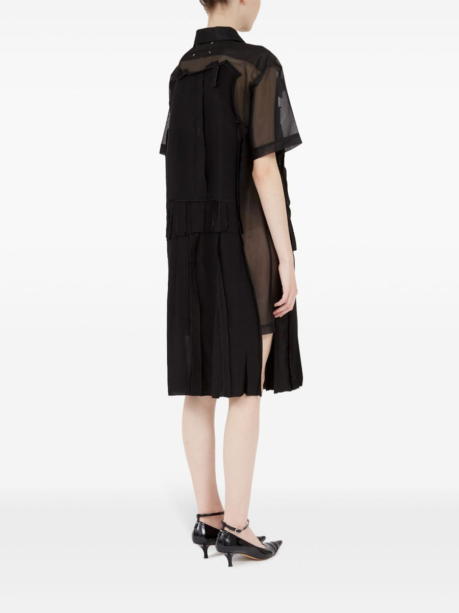 Maison Margiela Midi Dress With Layered Design Black Mesh Sheer Front For Women Officewear