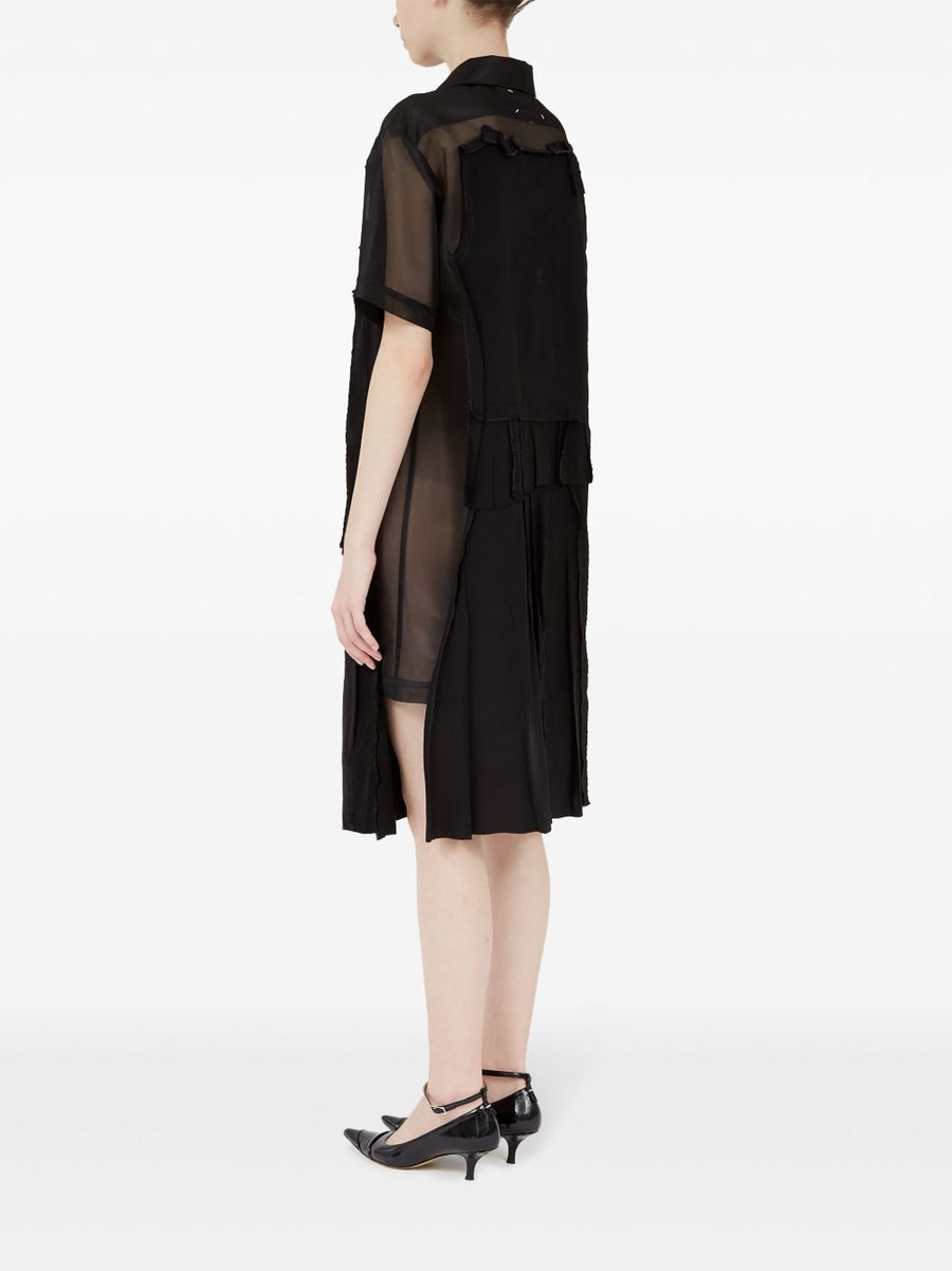Maison Margiela Midi Dress With Layered Design Black Mesh Sheer Front For Women Officewear