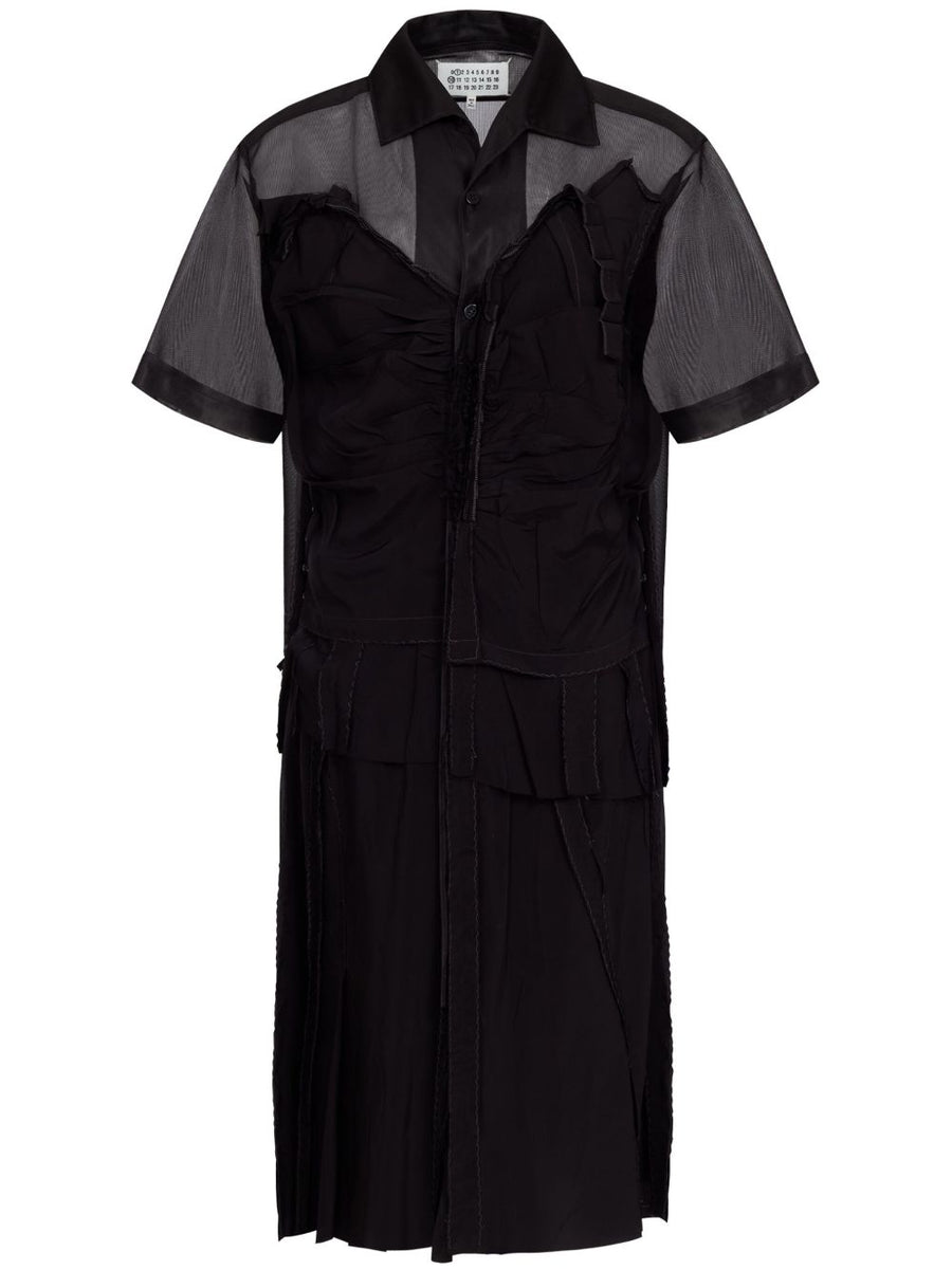 Maison Margiela Midi Dress With Layered Design Black Mesh Sheer Front For Women Officewear