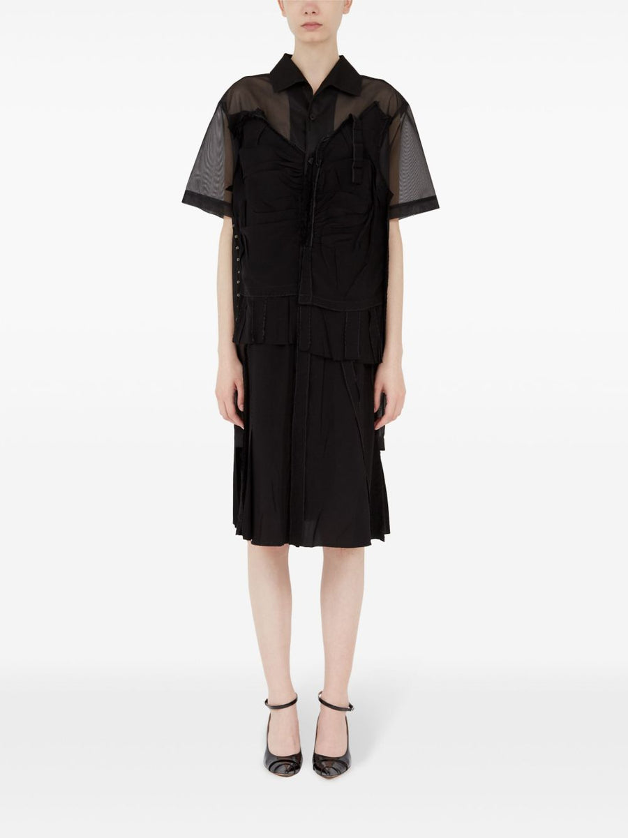 Maison Margiela Midi Dress With Layered Design Black Mesh Sheer Front For Women Officewear