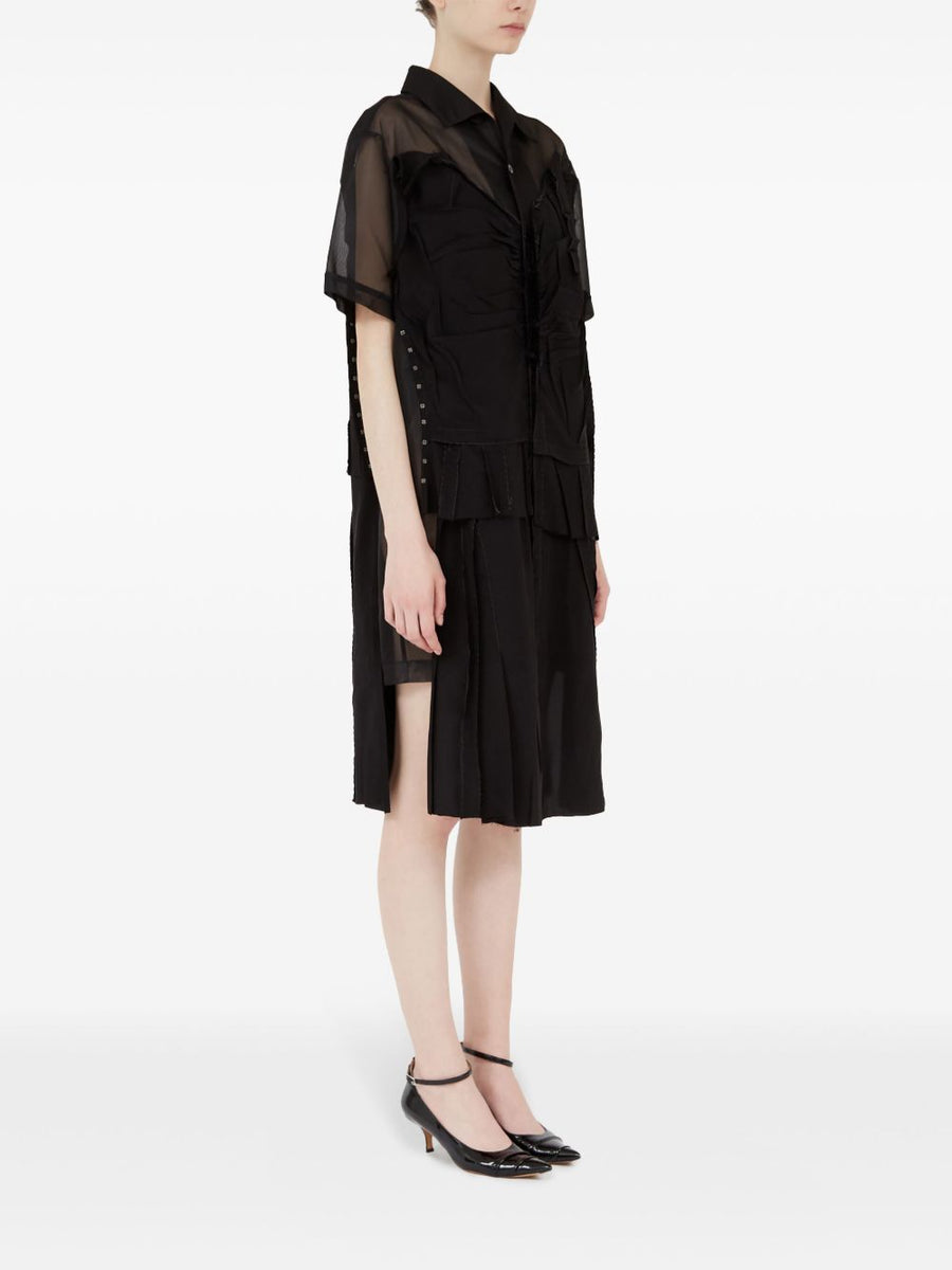 Maison Margiela Midi Dress With Layered Design Black Mesh Sheer Front For Women Officewear