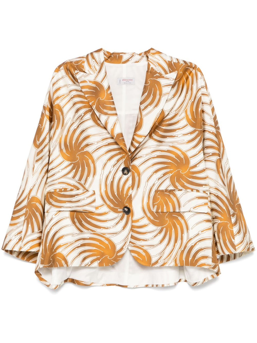 Alberto Biani Silk Graphic-Print Blazer for Women with Peak Lapels and Full Lining