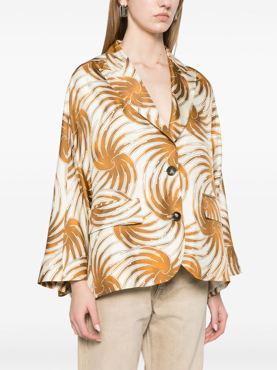 Alberto Biani Silk Graphic-Print Blazer for Women with Peak Lapels and Full Lining