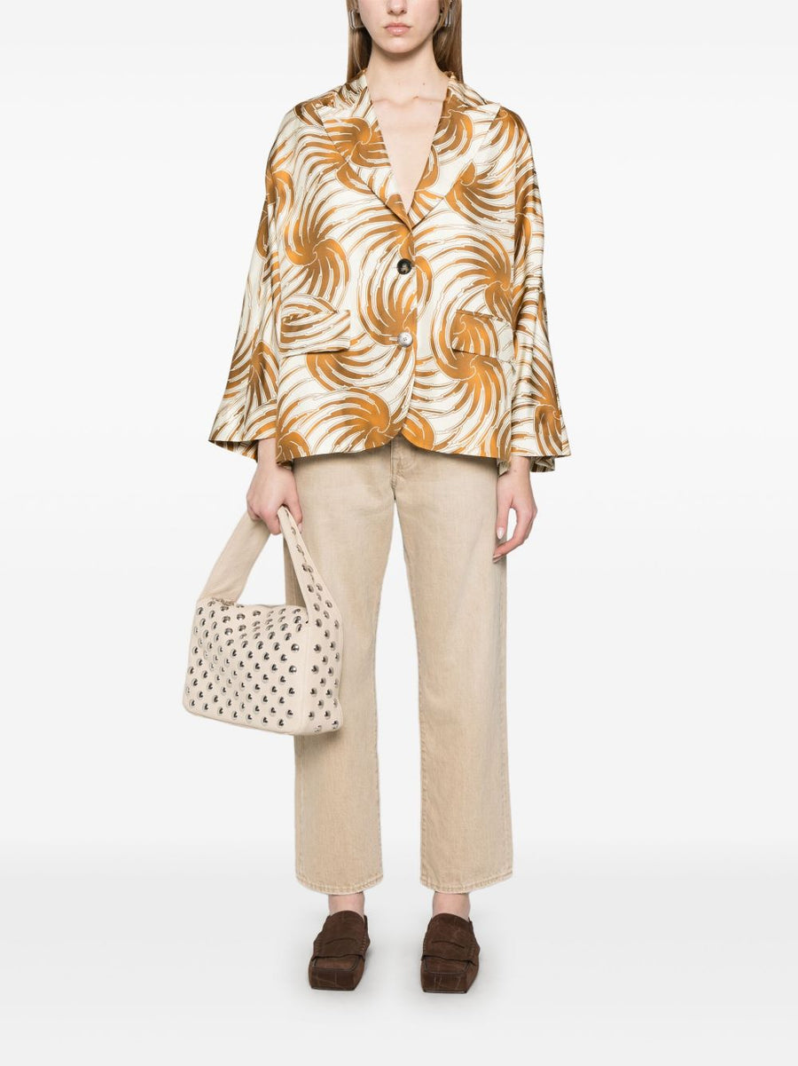Alberto Biani Silk Graphic-Print Blazer for Women with Peak Lapels and Full Lining
