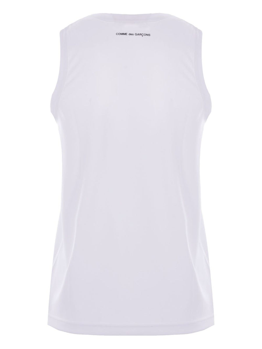 Comme Des Garcons Women White Sleeveless Tank Top With Rear Logo Premium Polyester Versatile Spring Summer Essential
