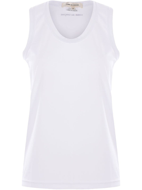 Comme Des Garcons Women White Sleeveless Tank Top With Rear Logo Premium Polyester Versatile Spring Summer Essential