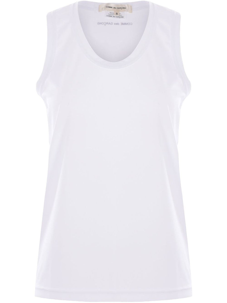Comme Des Garcons Women White Sleeveless Tank Top With Rear Logo Premium Polyester Versatile Spring Summer Essential