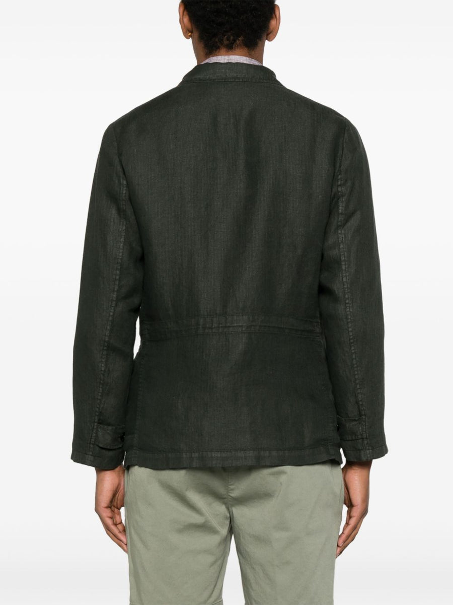 Boglioli Linen Jacket For Men Premium Summer Blazer Lightweight Dark Green With Concealed Button