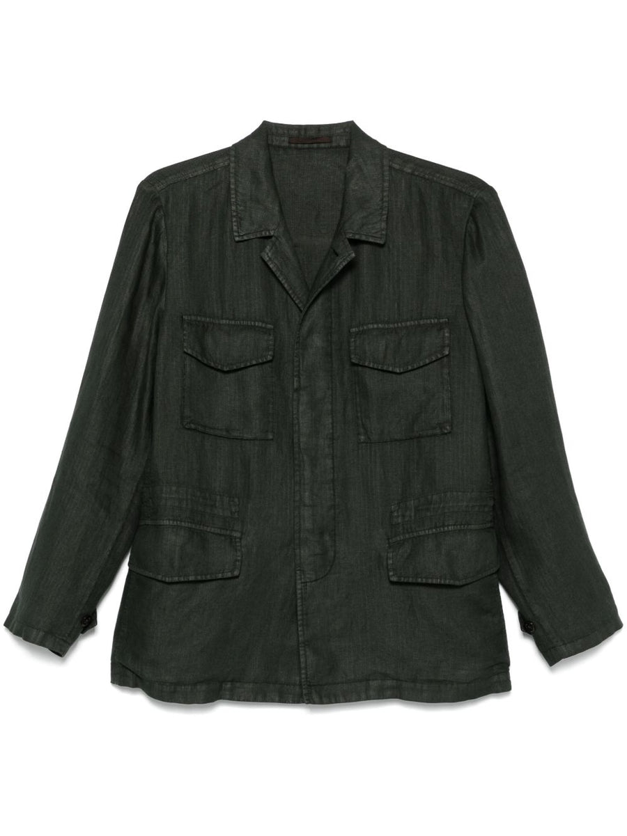 Boglioli Linen Jacket For Men Premium Summer Blazer Lightweight Dark Green With Concealed Button