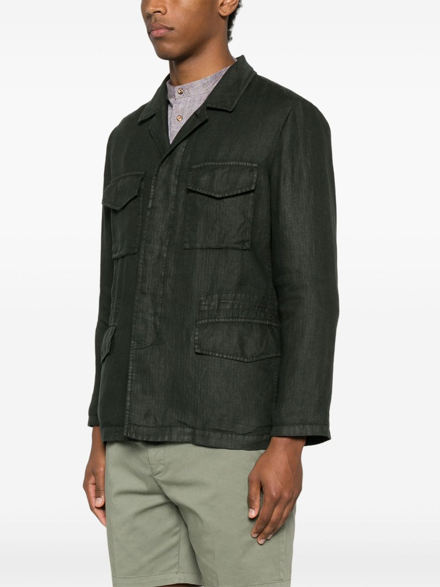 Boglioli Linen Jacket For Men Premium Summer Blazer Lightweight Dark Green With Concealed Button