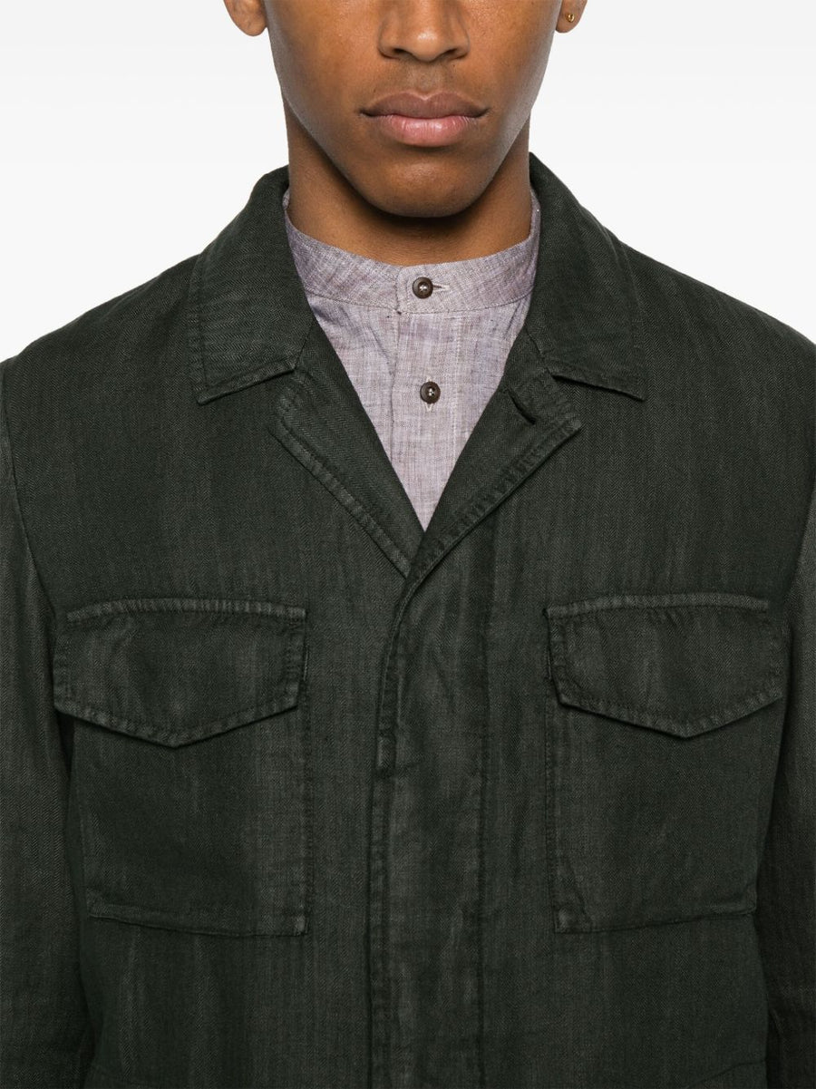Boglioli Linen Jacket For Men Premium Summer Blazer Lightweight Dark Green With Concealed Button