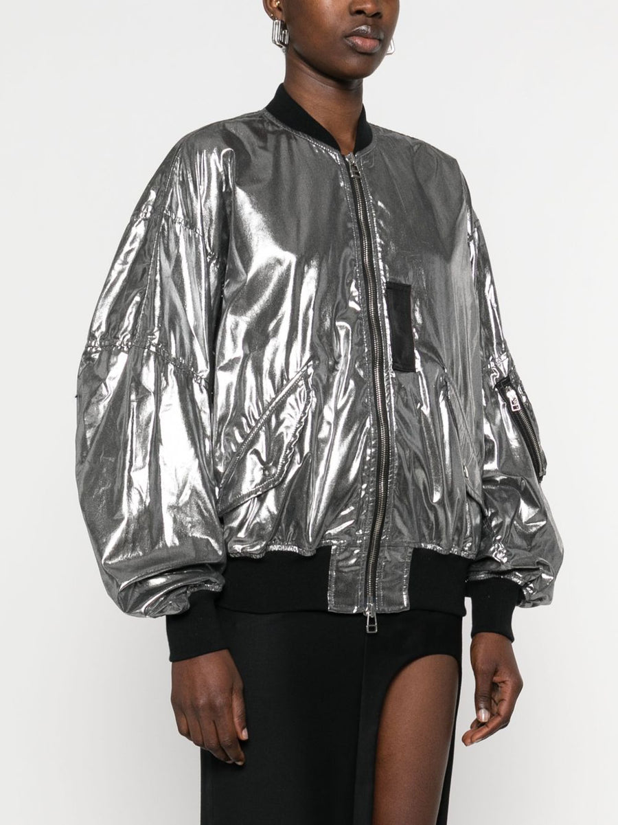 Junya Watanabe Metallic Effect Bomber Jacket With Reflective Silver Finish For Women
