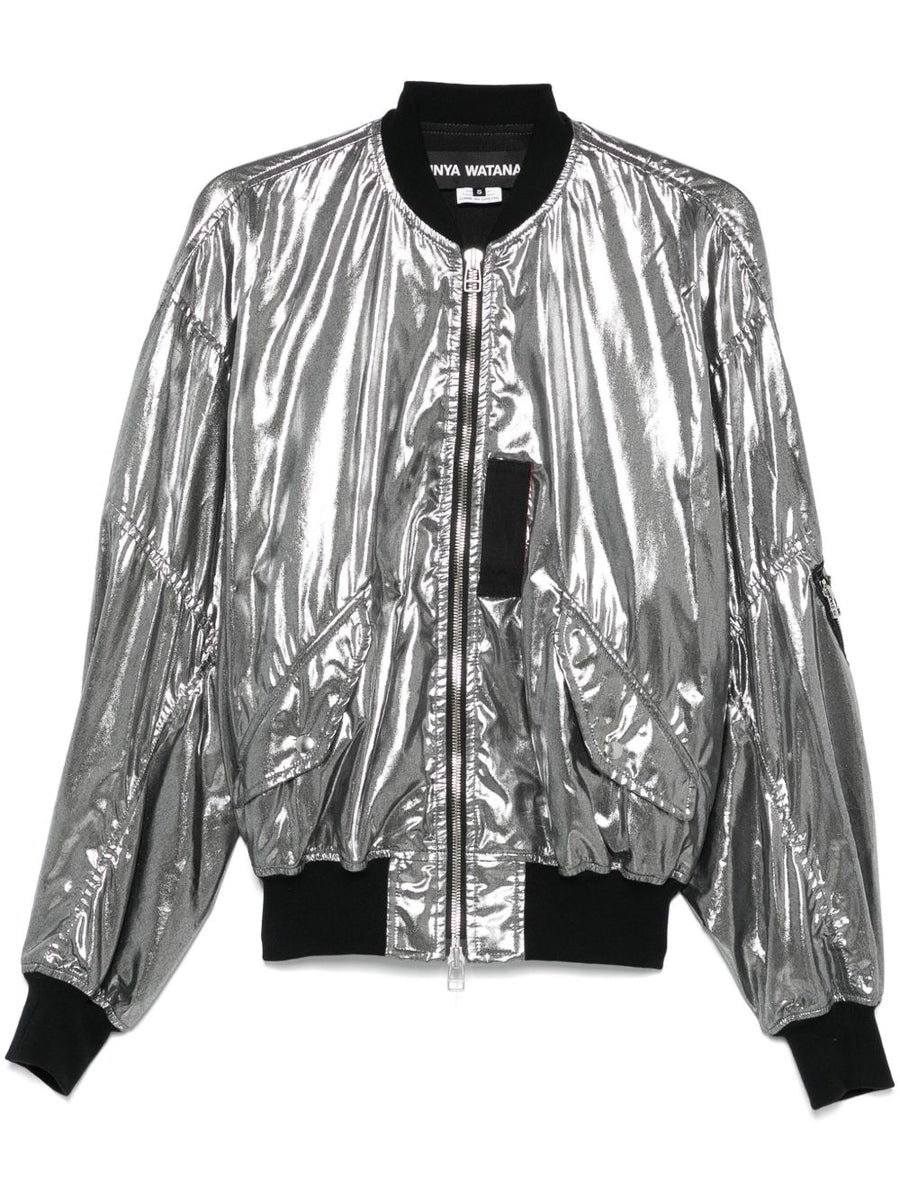 Junya Watanabe Metallic Effect Bomber Jacket With Reflective Silver Finish For Women