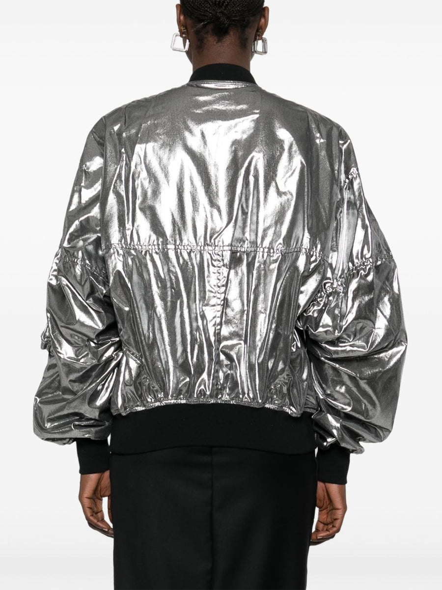 Junya Watanabe Metallic Effect Bomber Jacket With Reflective Silver Finish For Women
